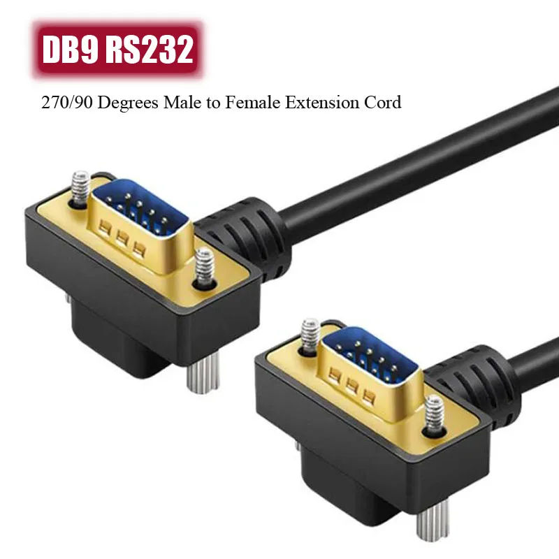 Gold-plated Elbow DB9 Data Cable Eblow 270/90 Degrees Com RS232 Serial Port Connection Line 9Pin Male to Female Extension Cord
