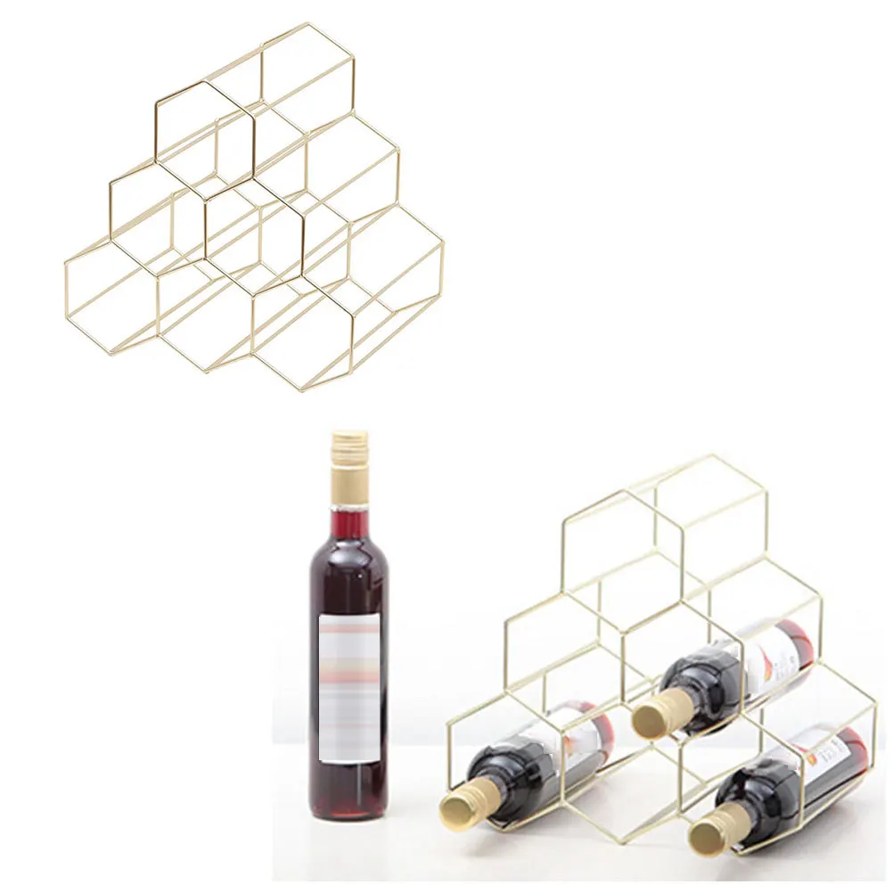 6-Bottle Vintage Wire Wine Rack Modern Steel Wire Wine Bottle Holder for Kitchen Counter Table Display Storage Home Decor