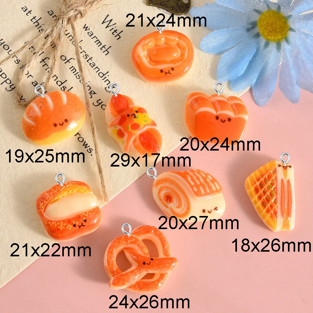 10PCS Shiny Smiling Face Bread Series Flat Back Charms For Earrings Bracelet Hairpin DIY Jewelry Pendants Decoration Accessories