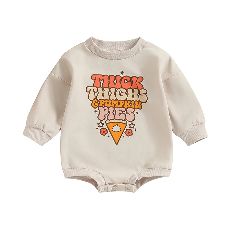 

Baby Girls Casual Crewneck Romper Long Sleeve Letter Pumpkin Pie Print Halloween Clothes