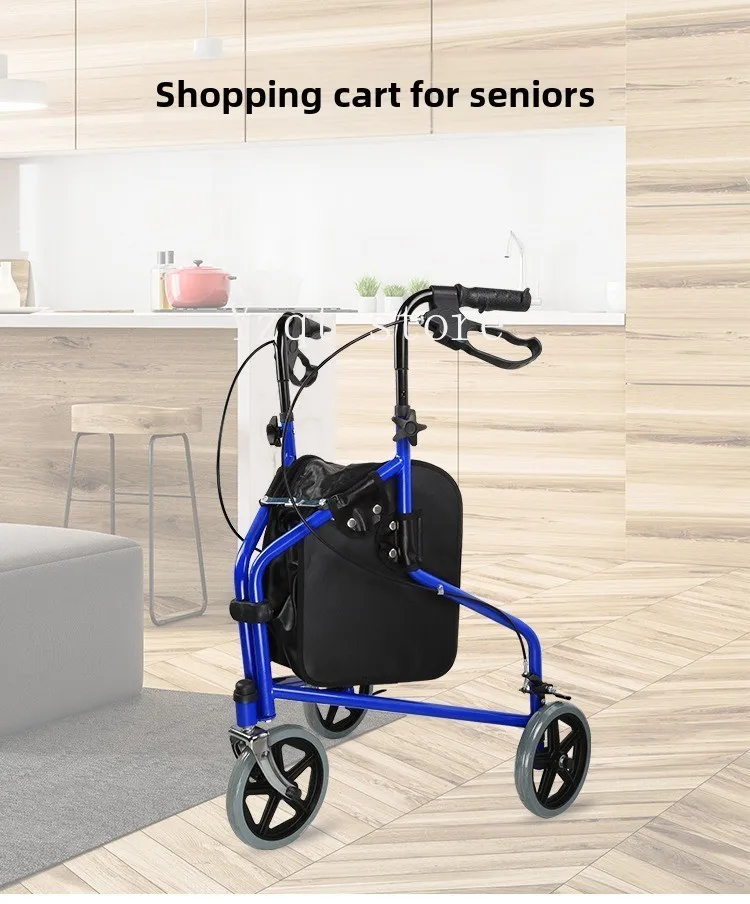Elderly rehabilitation assistance cart, shopping cart, foldable, with brake assist, three-wheel walker