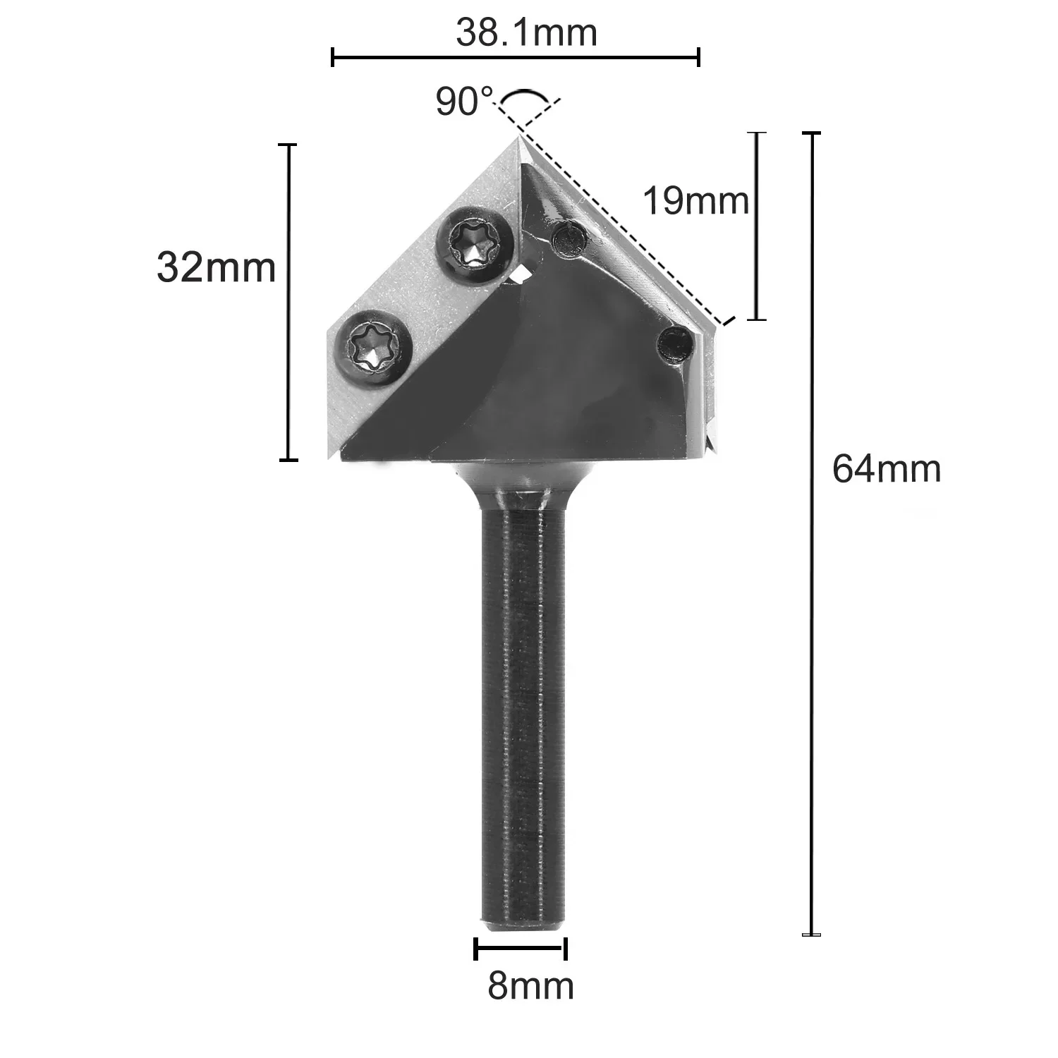 ALLSOME 1/2 Inch 1/4 Inch 8mm Shank Dual Blades 90 Degree V-Groove Router Bit Carbide Insert Wood CNC Router Bit