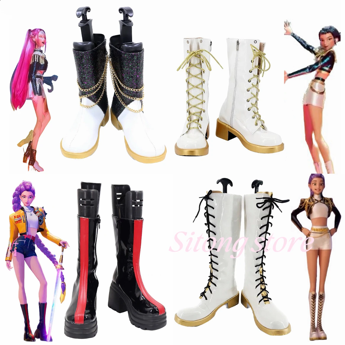 Black Golden Rumi Zoey Mira Cosplay KPop Demon Hunters Boots Kids Girls Rumi Halloween Party Role Playing Shoes