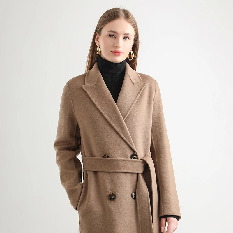 2024 Casual High Quality Coat Double-sided wool Long women\'s loose-fitting lapel 100% wool coat