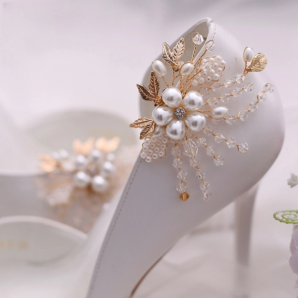 Elegant Pearl Shoe Flower Clips Detachable Shoe Buckles Decor for Bridal Wedding Party High Heels Accessories