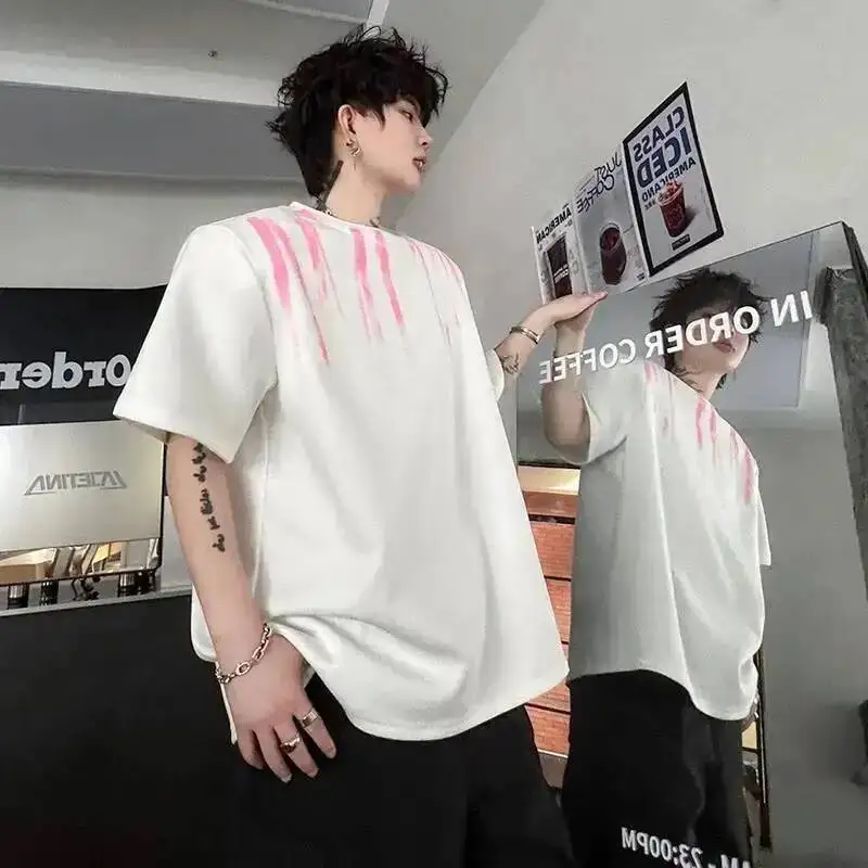 LUZHEN Neck Shoulder 2026 Stripe Summer Pad Round Original Tie-dyed T-shirts Men's Fashion Loose Short Sleeve Street Tops JY8063