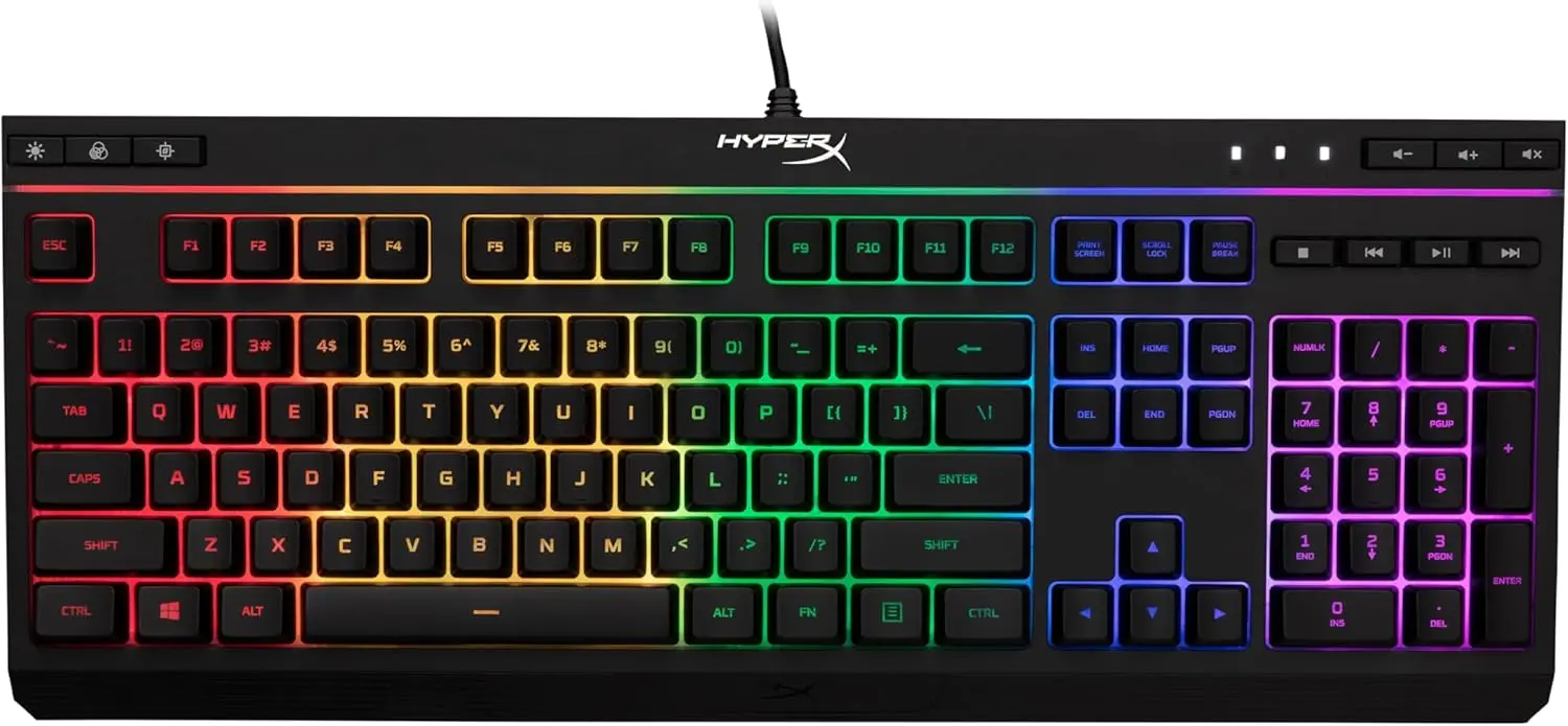 HyperX Alloy Core RGB – Teclado para juegos con membrana, teclas silenciosas y cómodas con efectos de iluminación LED RGB, resistente a derrames