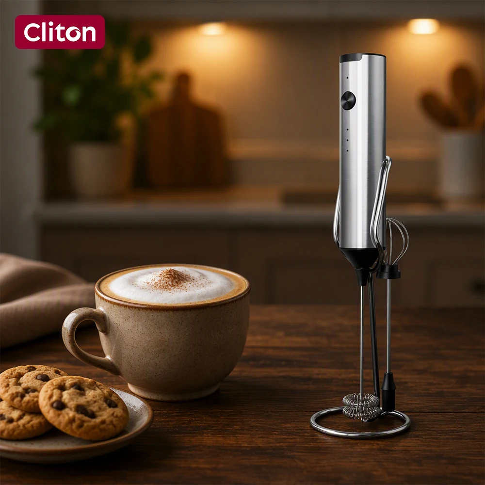 Cliton Durable 3 Speeds Stainless Steel Wireless USB-C Rechargeable Handheld Portable Electric Milk Frother For Cappuccino