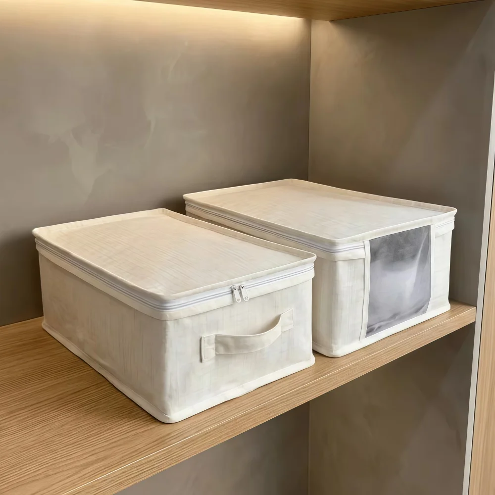 1PC Large Capacity Visible Clothes Storage Box Folding Dust-proof Cotton Cuilt Storage Box with Handle Waterproof Clothes Moving