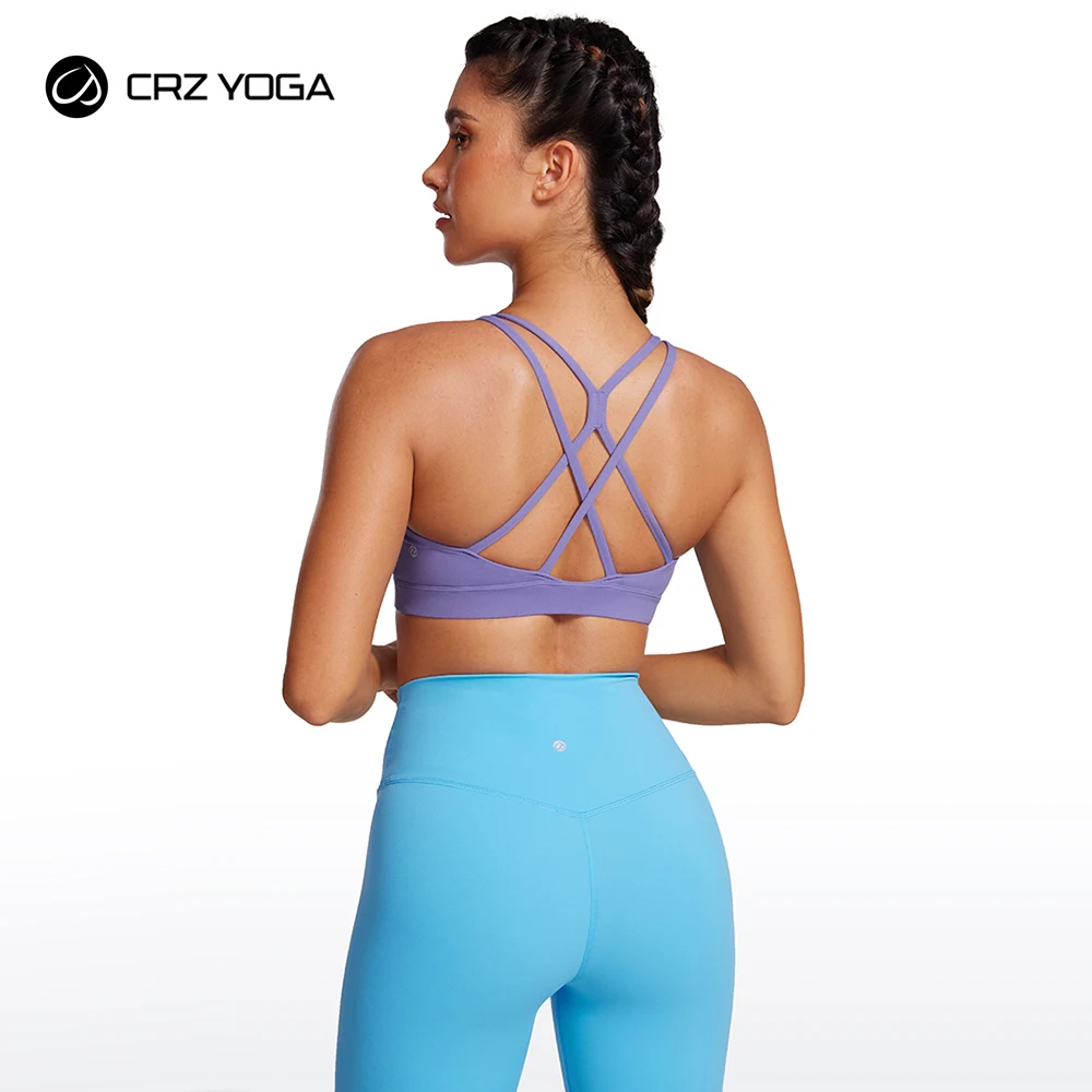 

CRZ YOGA Womens Butterluxe High Neck Longline Sports Bras - Criss Cross Wireless Yoga Bra Padded Workout Crop Top