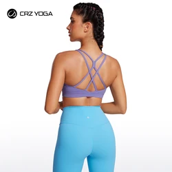 CRZ YOGA Womens Butterluxe High Neck Longline Sports Bras - Criss Cross Wireless Yoga Bra Padded Workout Crop Top