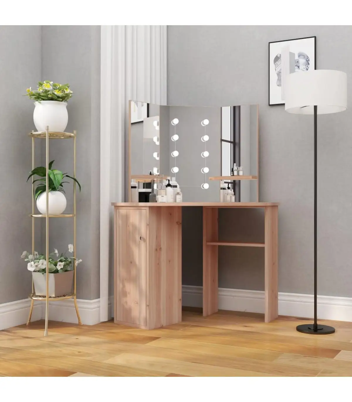 111x54x141,5 cm Oak LED corner vanities for bedroom