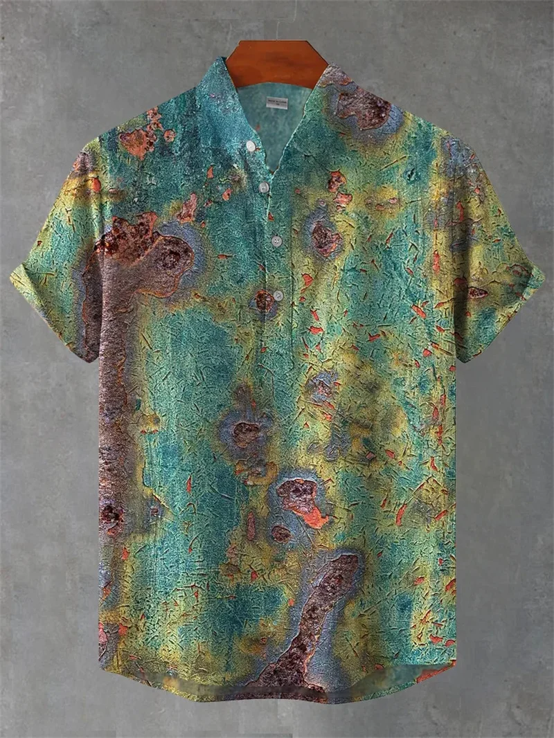 

2025 Summer Hawaii Short Sleeve Shirt Men's Plus Size Shirt Casual Fashion Printed Short Sleeve Shirt