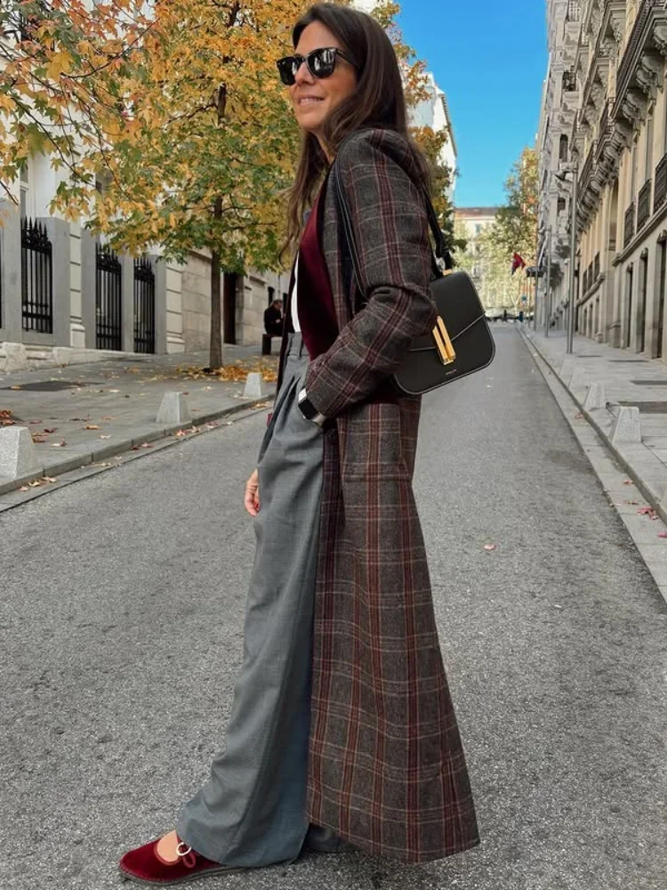 2025  Long Coat Women Turn-down Collar Loose Long Sleeve Button Elegant Outwear Female Thicken Spring Street Jacket Woolen Plaid