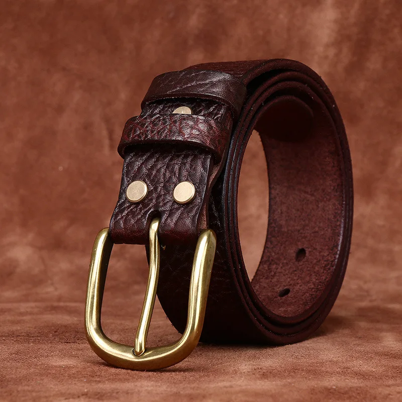 

3.8CM Pure Cowhide Embossed Genuine Leather Belts for Men Strap Male Luxury Business Brass Pin Buckle Casual Man Cowboy Designer