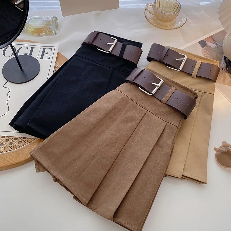 Skirts Girls Pleats Summer New Korean Solid Color Versatile Elastic Waist 2024 Smiple Fashion Childrens Clothing Simple