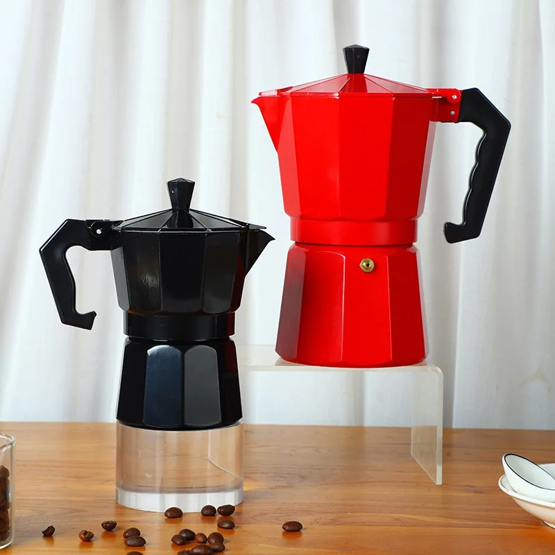 Hot-selling Italian-style Aluminum Moka Pot with Double Valves, Moka Coffee Maker, Octagonal European-style Pour-over Coffee Pot