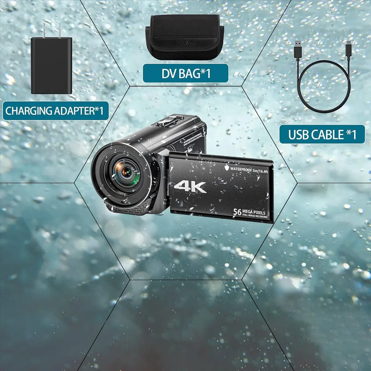 AABFK Video-Camcorder-Kamera 4K Ultra HD 56 MP 30 FPS Vlogging-Kamera, 18 x digitaler Zoom, wasserdichte Videokamera für YouTube