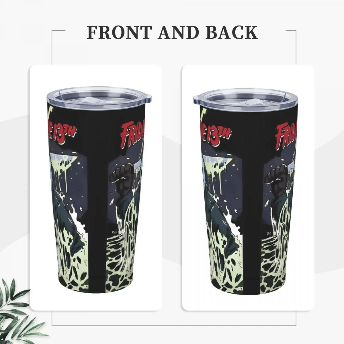 Friday 13th Halloween Movie Tumbler Vacuum Insulated Jason Voorhees Coffee Cup Stainless Steel Office Home Mugs Spill Proof 20oz