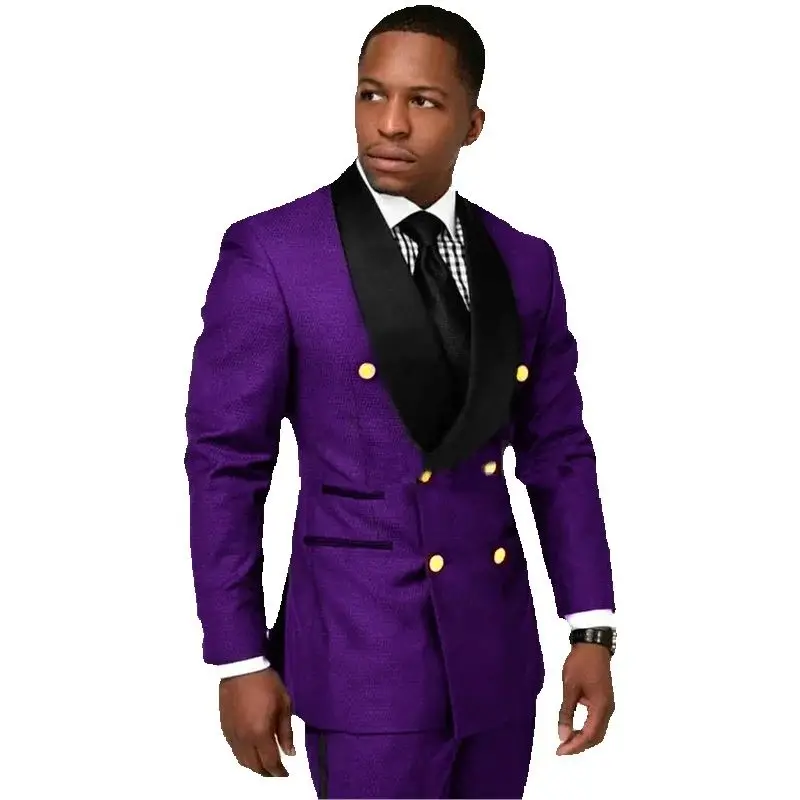 Latest Design 2 Piece Men Suits Black Shawl Lapel Double Breasted Slim Fit Best Man Groom Tuxedo Wedding Party Suits Ropa Hombre