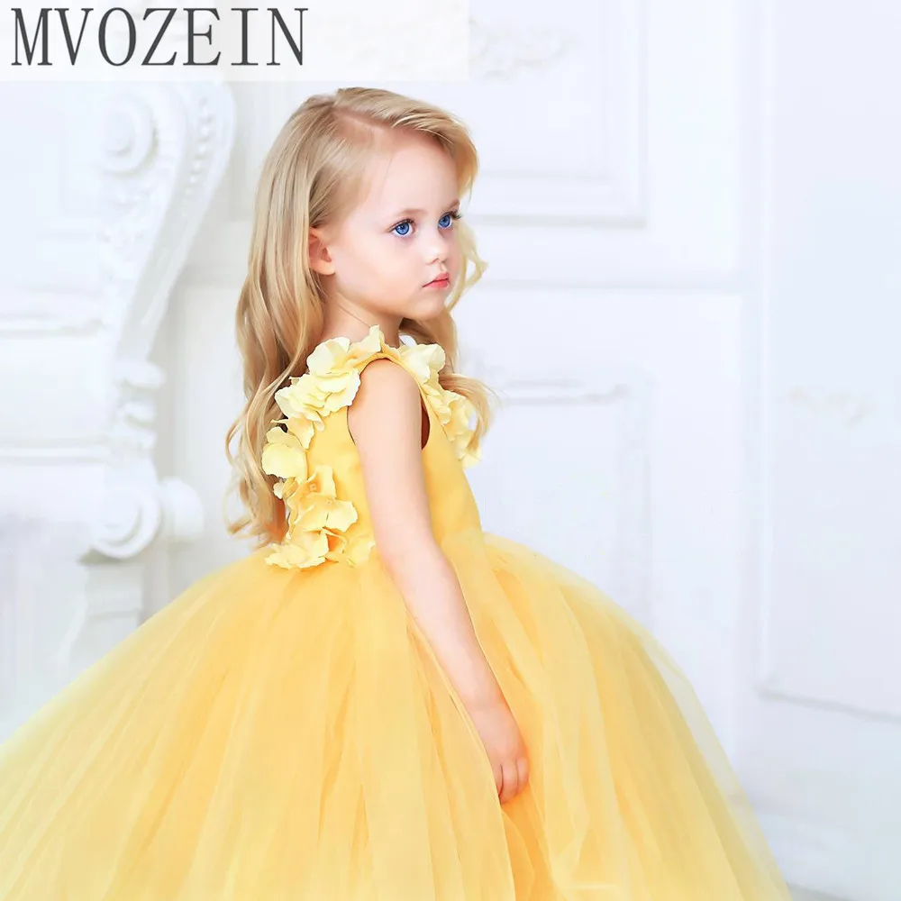 Dress for Girls Yellow Girl Princess Dress Flower Girl Dress V-Neck Girl Dresses For Children Wedding Party Dress