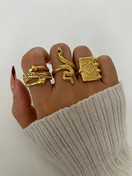 Peri'sBox Waterproof 18K Gold Plated Heart Magic Book Finger Rings for Women Vintage Spiral Serpent Ring Unique Designer Jewelry