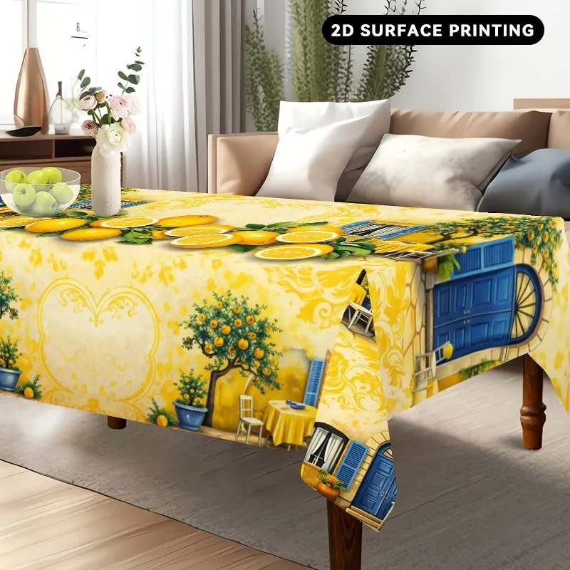 1PC - Single-sided Printing - Southern Italian Lemon Town Tablecloth - Bring Mediterranean sunshine to your table.yzb