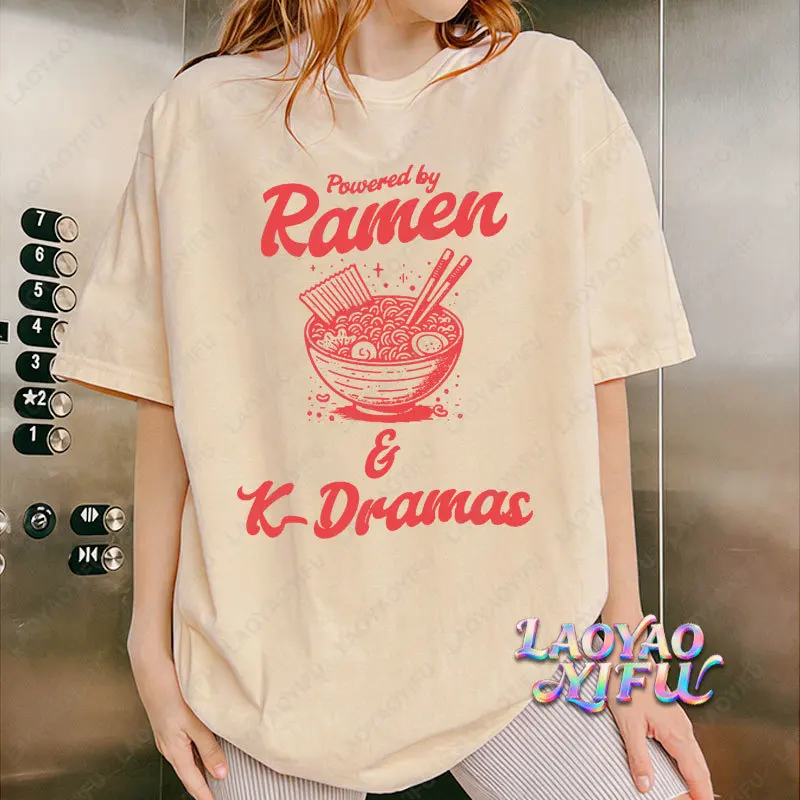 Ramen & K-Dramas T-Shirt Comfort Cotton Unisex Tee K-Drama Lover Gift Fashion Harajuku Y2k Streetwear Top Retro Trend Ropa Mujer