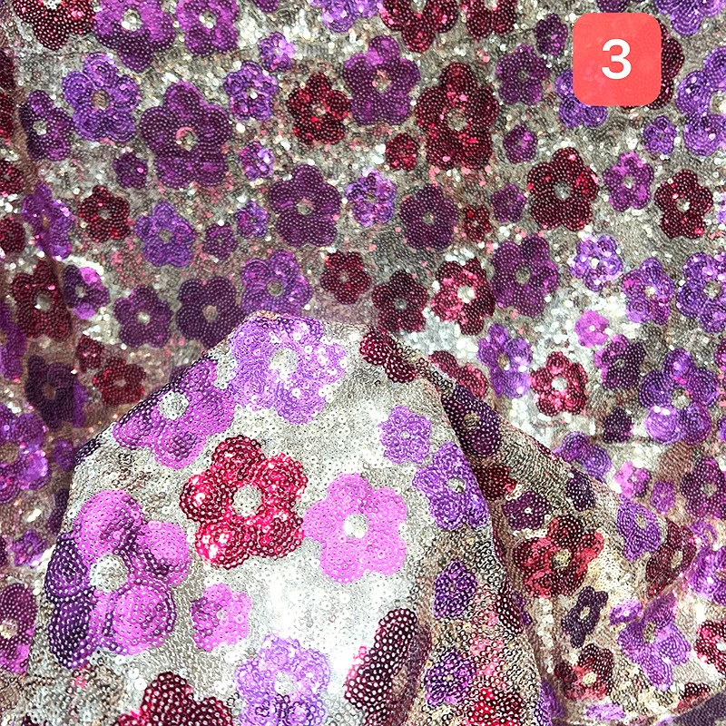 

1 Yards Flower Sequin Embroidery Beaded Fabric Elastic Mesh Plum Cloth DIY Sewing Dress Stage Costume Patchwork Material