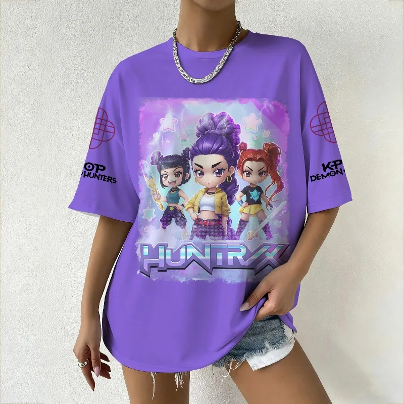 

Women's KPop Demon Hunters Graphic T-Shirt Summer Fashion Streetwear with Cartoon Characters Print for Casual & Trendy Outfits