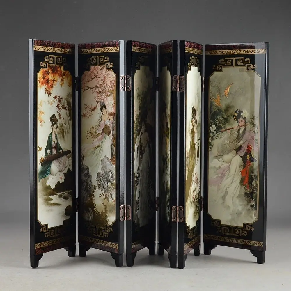 CHINA LACQUER WARE OLD HAND PAINTING COLLECTIBLES BEAUTY NICE FOLDING SCREEN decoration