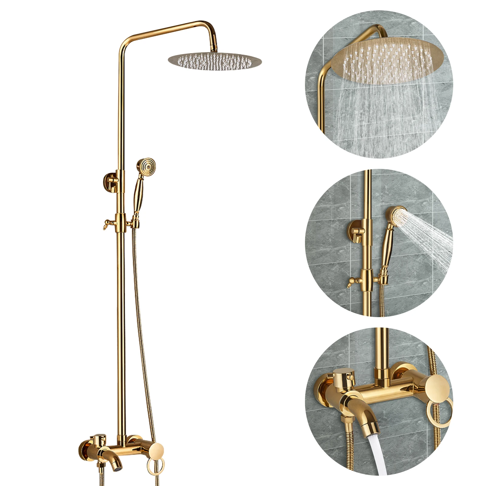 Brass Antique Bathroom Shower Faucet Set Wall Mount Dual Handle Handshower Shelf Hot Cold Systems Mixer rain Shower System