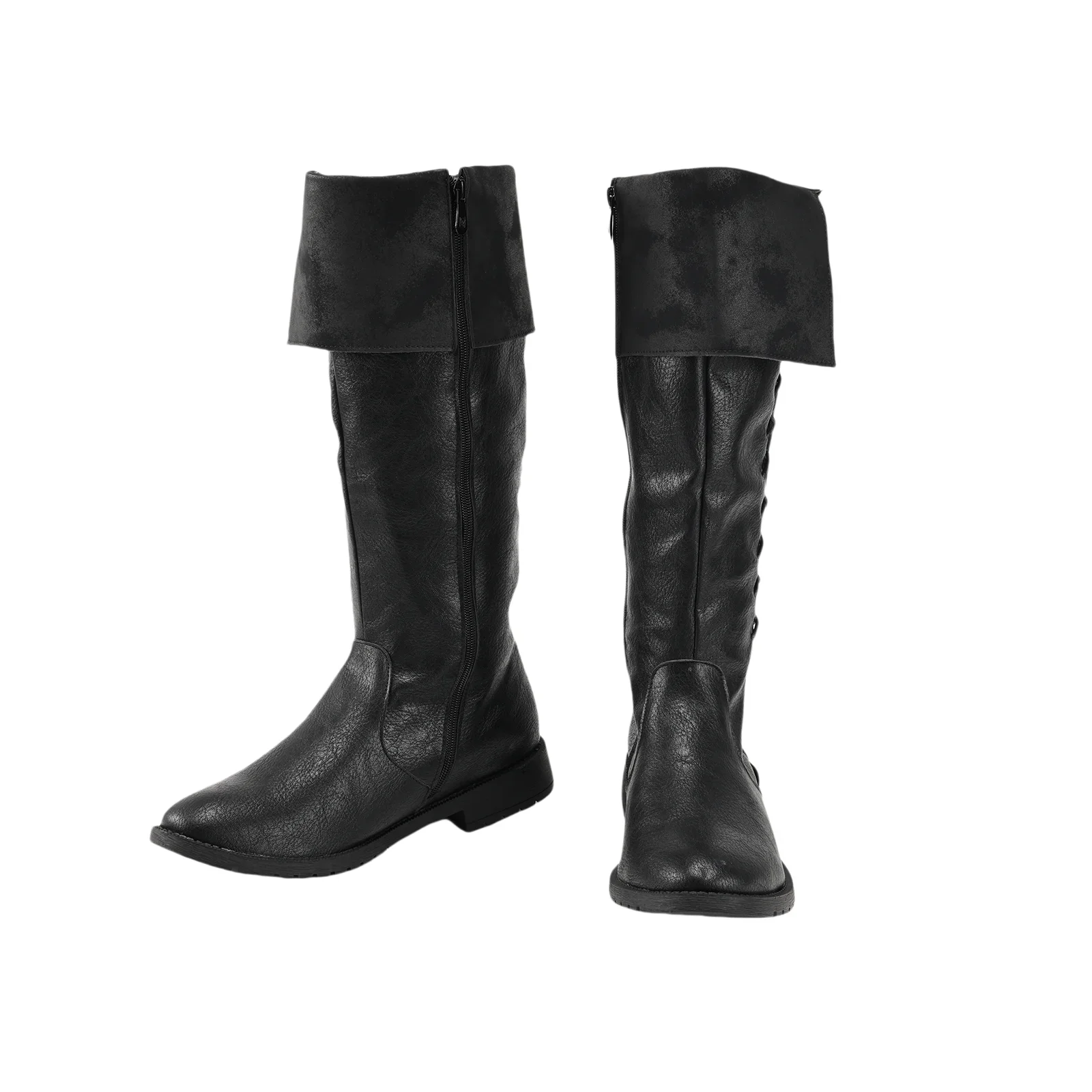 Botas medievales para hombre, botas de pirata renacentistas, botas hasta la rodilla de caballero, botas de cuero con cremallera de guerrero vikingo, zapatos de Cosplay para Halloween