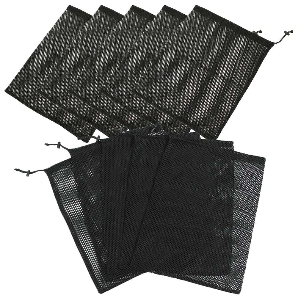 

10pcs Mesh Drawstring Bags Black 30x25cm Breathable Tear Resistant Storage Bag Laundry Net Sack Travel Sports Camping