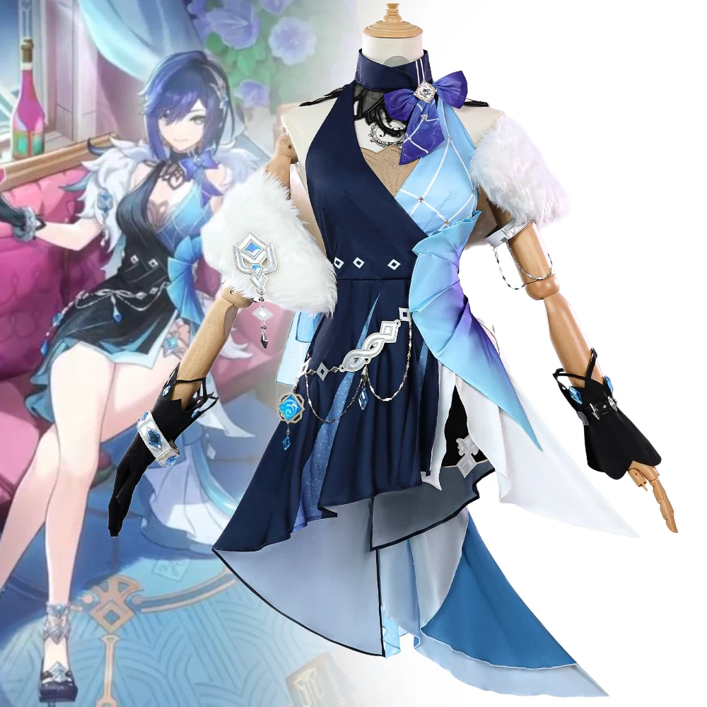 

Game Genshin Impact Yelan Cosplay Costume Girl Lolita Blue Dress Princess Uniform Halloween Carnival Clothes Outfit