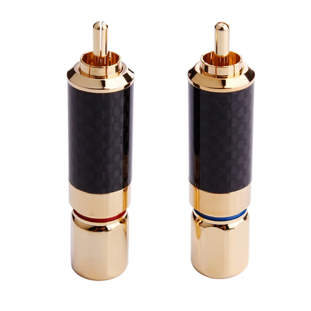 ABDE-4 Uds HIFI RCA enchufe fibra de carbono de alta calidad 24K adaptador de conector de Cable RCA chapado en oro