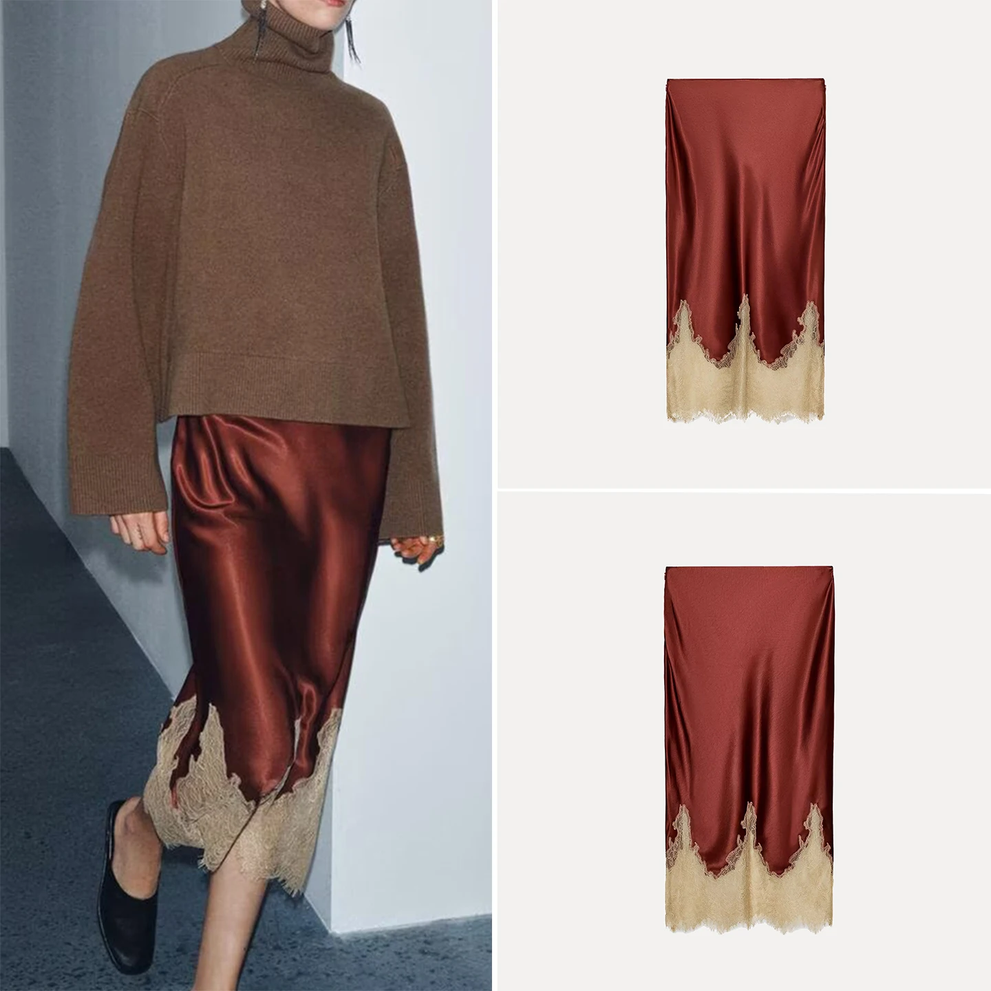 

Z 2025 New mid Waist Lace Color Blo Personali Temperament Skirt Women's Faionable f Body Skirts Stand Fit