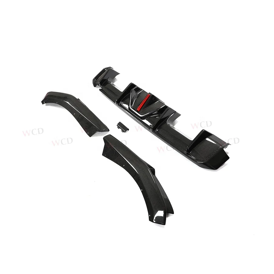 الناشر الخلفي من ألياف الكربون الجافة مع مصباح ليد لـ G80 G82 G83 M3 M4 2021 + المصد الخلفي الناشر الشفاه الفاصل هيكل السيارة