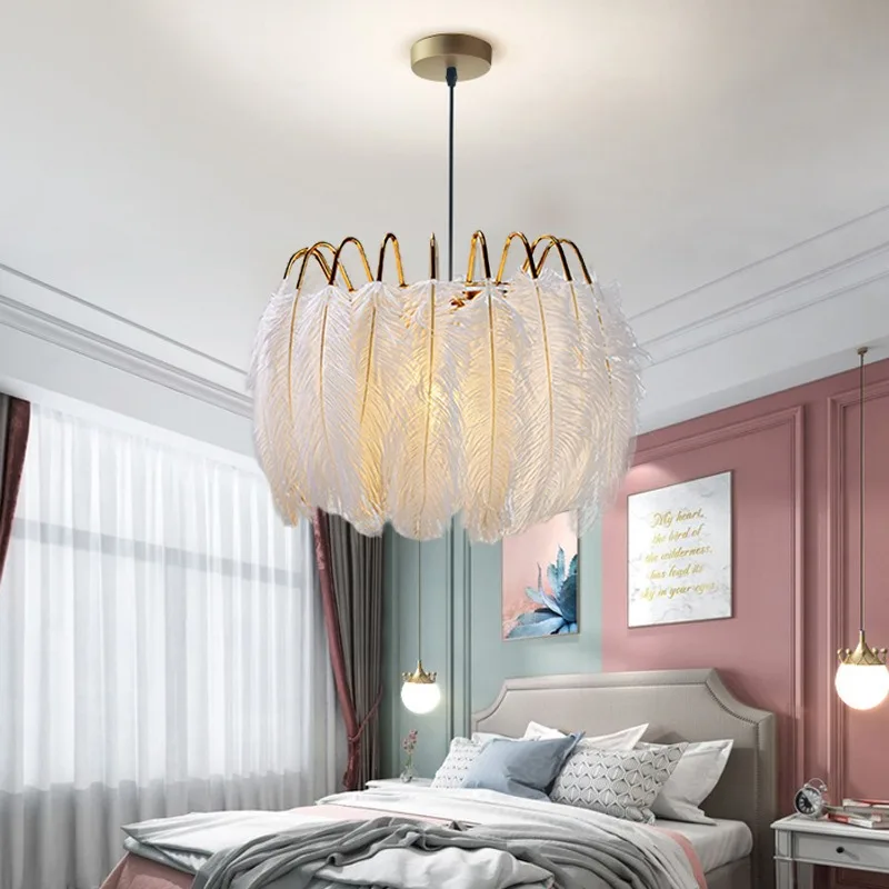 French Luxury Woonkamer Feather Pendant Lights Post-modern Minimalist Master Bedroom Dining Room LED Hanging Lamps Luminaires
