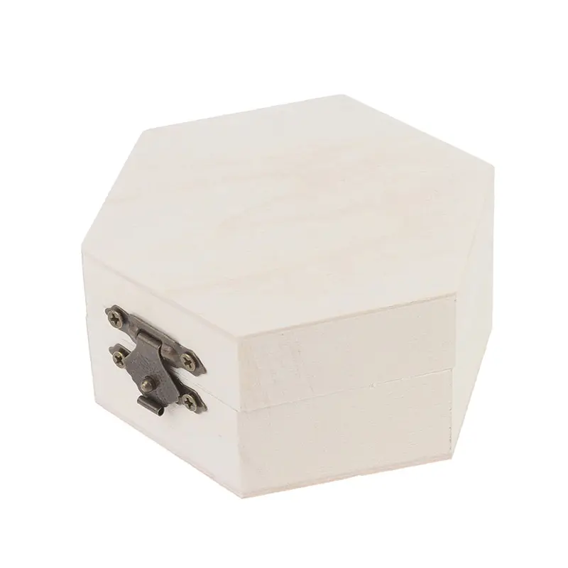 Hexagonal Shaped Wooden Storage Box Jewelry Wedding Gift Box Jewelry Display Wooden Box Flower Packaging Gift