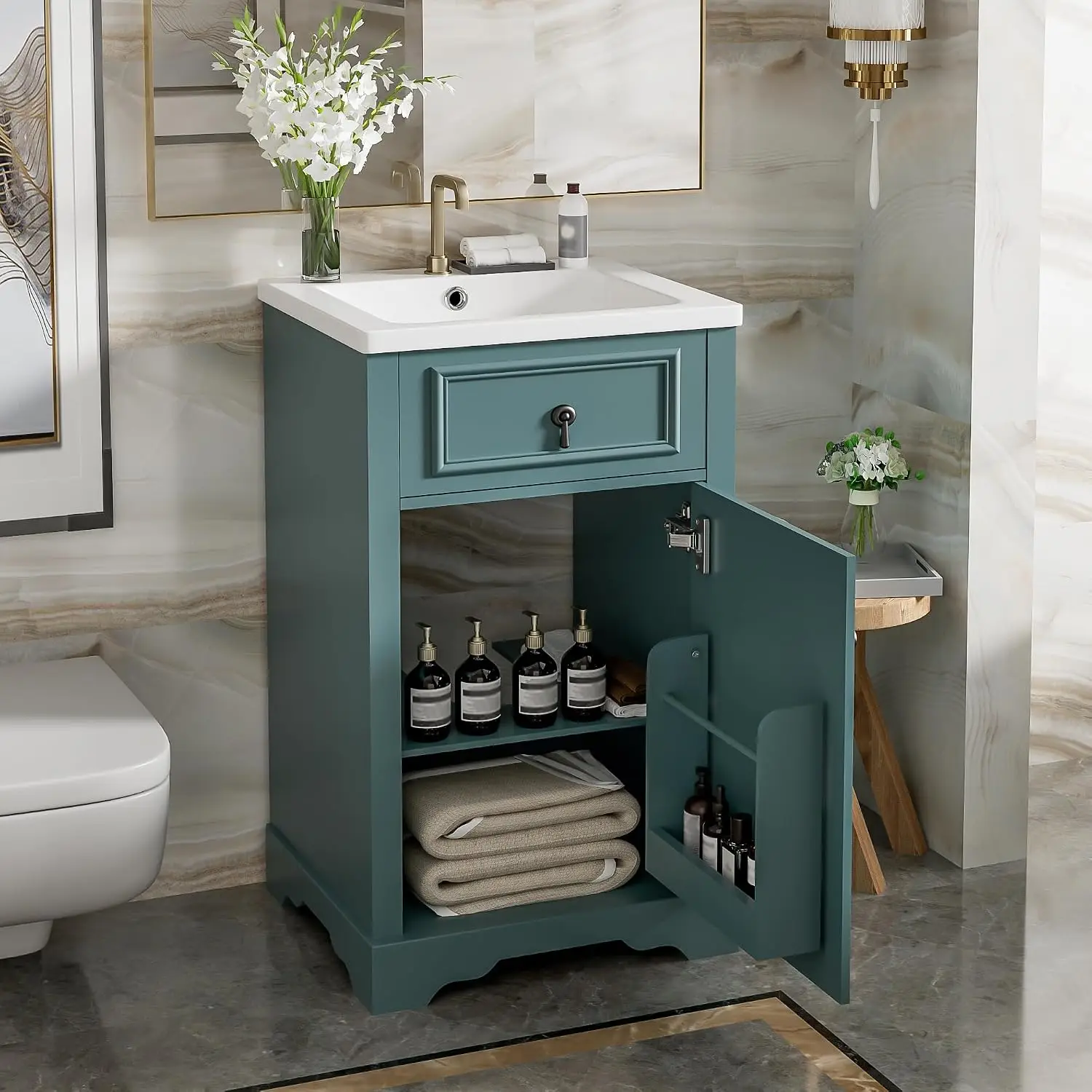 Modern 20'' Bathroom Vanity with Single Sink Combo, Solid Wood Bathroom Storage Cabinet with Soft Close Door , Customized