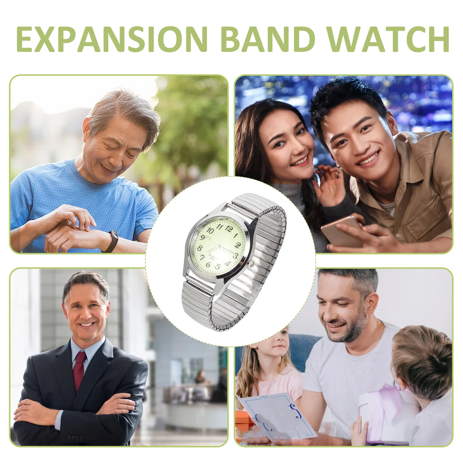 المسنين ليلة توهج الساعات الرقمية زوجين شريط مرن كلاسيكي فضي اللون طالب عارضة كوارتز ساعة اليد دائم #4