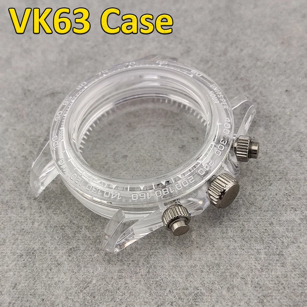 39mm Case VK63 Case Chronograph Watch Case Transparent Acrylic VK63 Case Acrylic Glass Waterproof Suitable For VK63 Movement