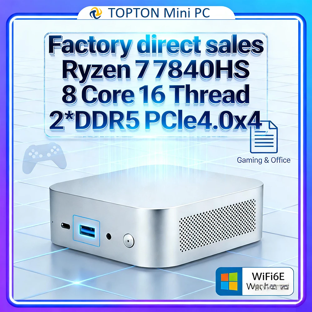 Topton D19 Compact Mini PC AMD Ryzen 7 7840HS 8C/16T USB4 Dual