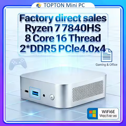 Topton D19 Compact Mini PC AMD Ryzen 7 7840HS 8C/16T USB4 Dual DDR5 2*NVMe Windows 11 Mini Computer Gaming &amp; Office NUC WiFi6E