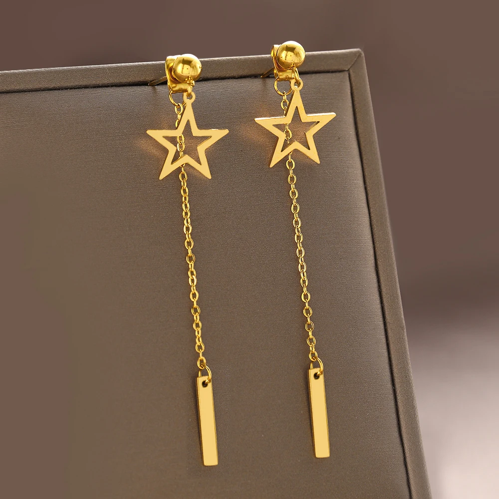 316L Stainless Steel Earrings Exquisite Star Pendants Fashion Tassel Chains Kpop Super Fairy Dangle Earrings For Women Jewelry