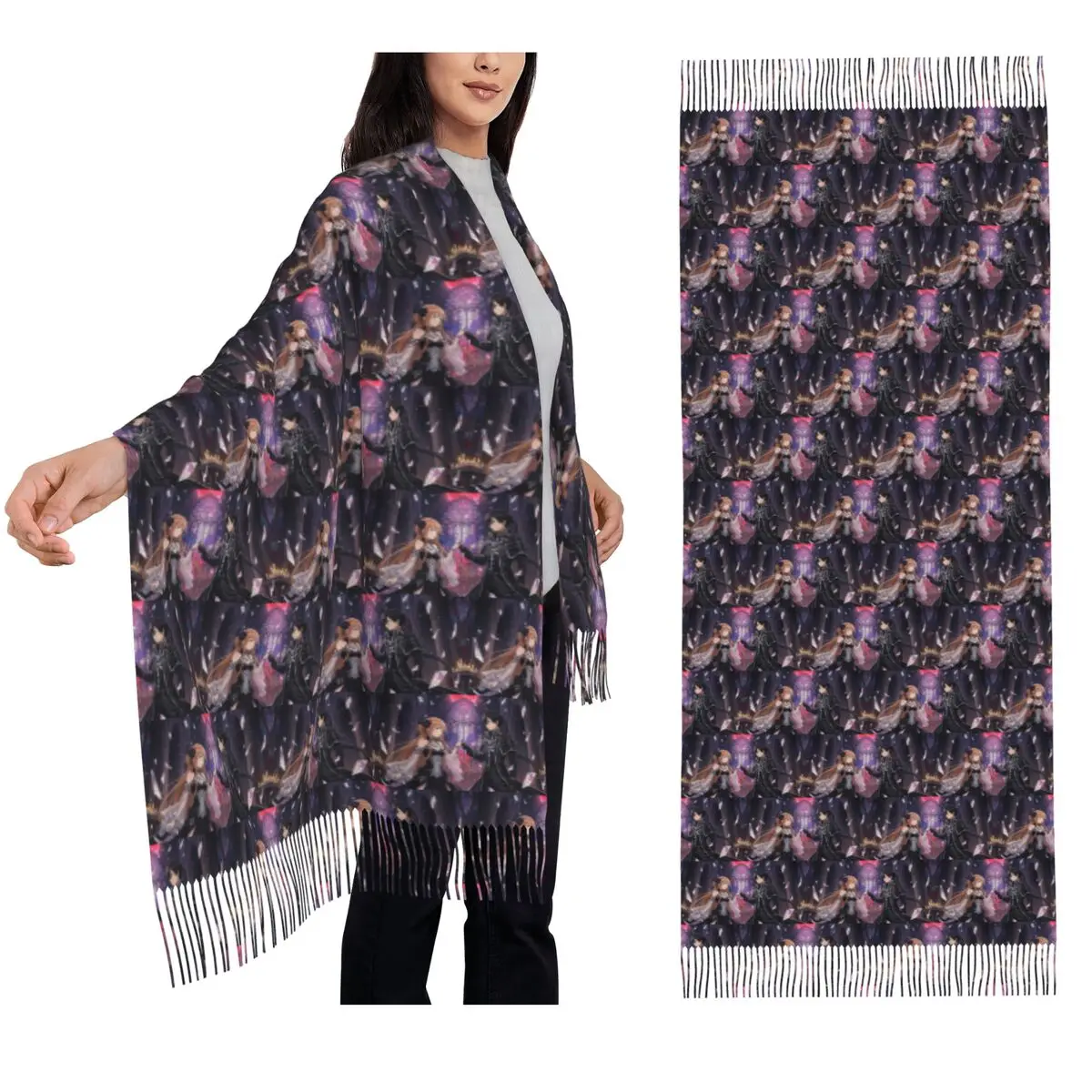Sword Art Online Sao Yuuki Asuna Anime Scarf Tassel Scarves Women Soft Warm Shawls and Wraps Long Fall Winter Shawl Wrap