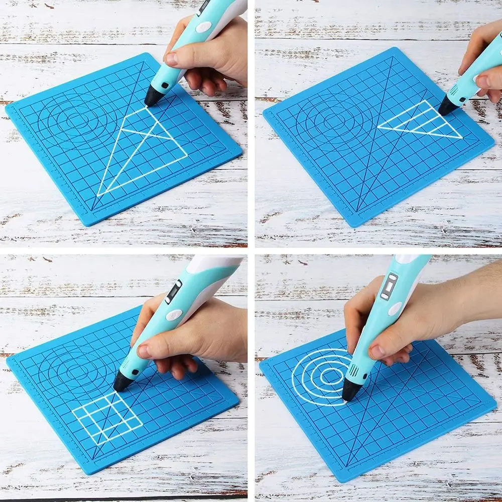 DIY Drawing Tools Accessories Template 3D Printing Pen Mat Heat-proof 3D Pen Mat 3D Pen Stencils Finger Protectors Silicone Pad