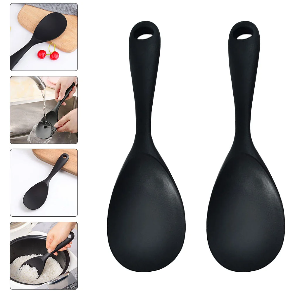 

2 Pcs Silicone Rice Spoon Paddle Wear-resistant Spatula Black Household