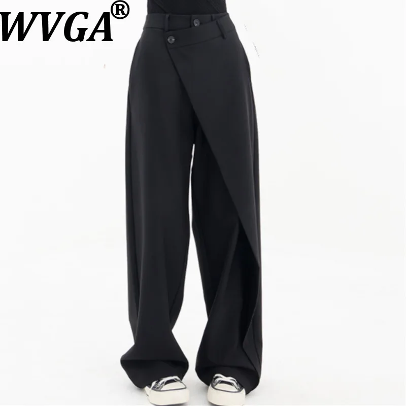 WVGA Spring Autumn  New Men's Tide Casual Niche Mid-Waist Wide-Leg Draped Original Fake Two-Piece Straight Suit Pants Ins W17605